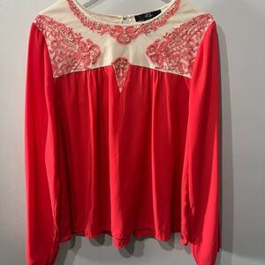 BKE Red and Cream Embroidered Blouse